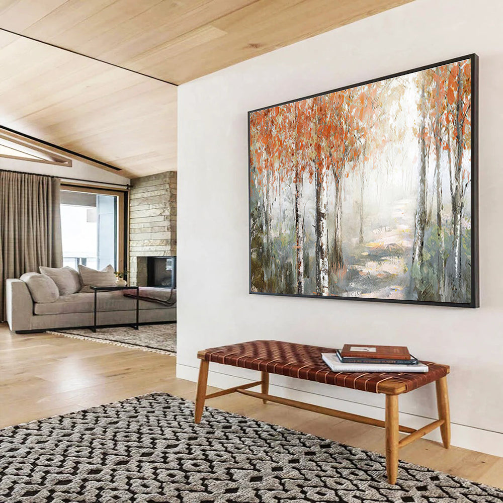 Autumn Birch Forest Abstract Painting for Cozy Reading Nooks YHT222