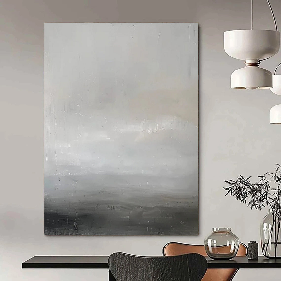 Minimalist Gray Abstract Painting for Zen - Inspired Offices HENG064