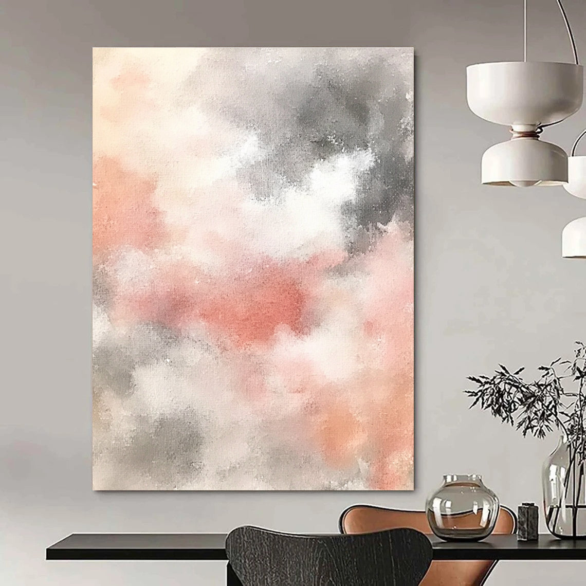 Pink and Gray Clouds Dreamy Abstract Painting for Serene Bedrooms GAB1510