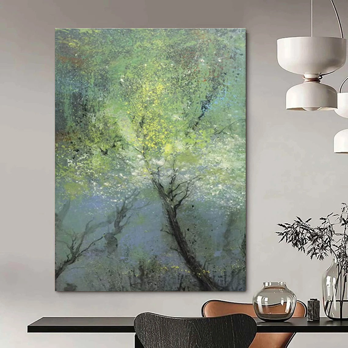 Enchanting Misty Forest Abstract Painting for Serene Spaces HENG247