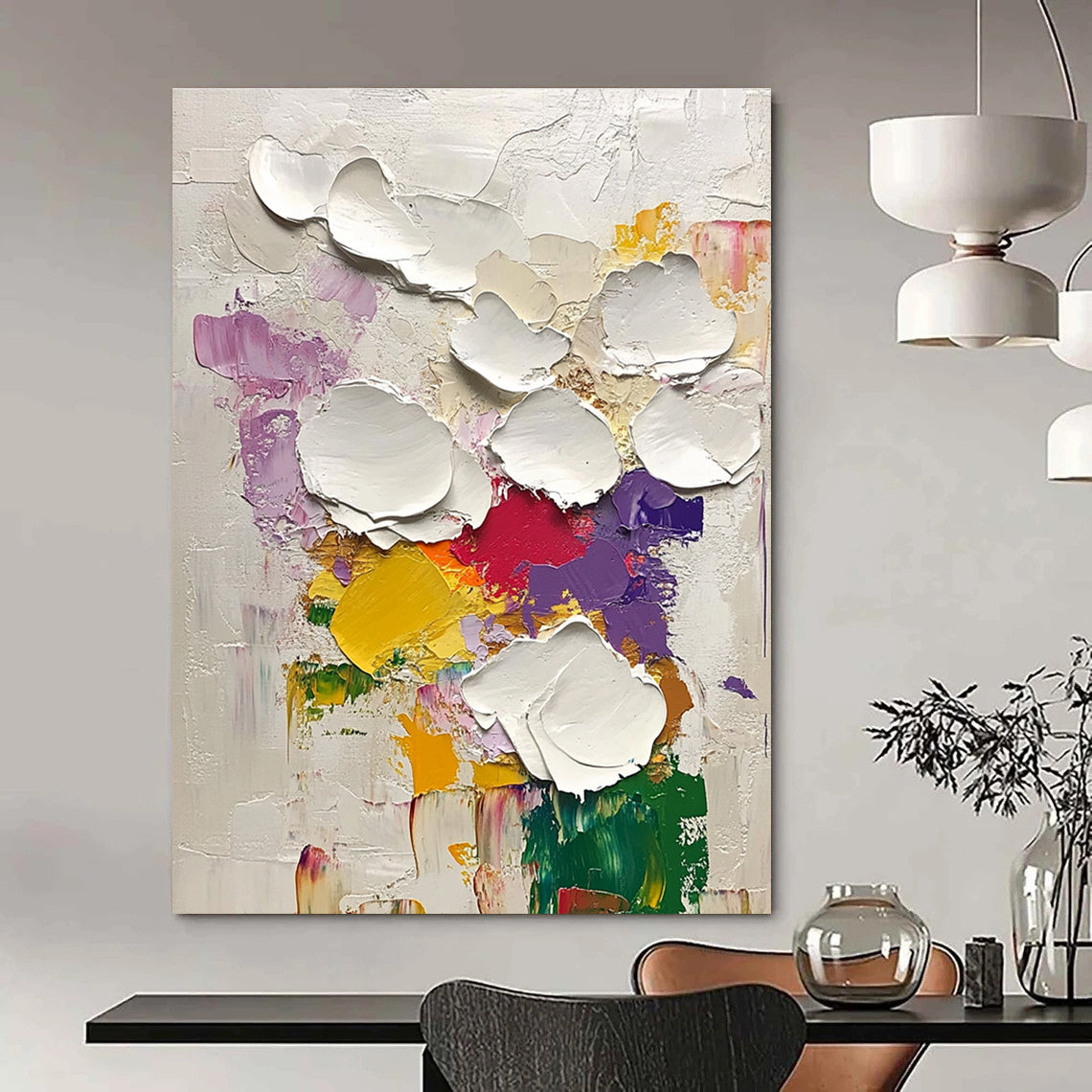 Textured White Flower Abstract Painting for Charming Florist Shops GAB0829