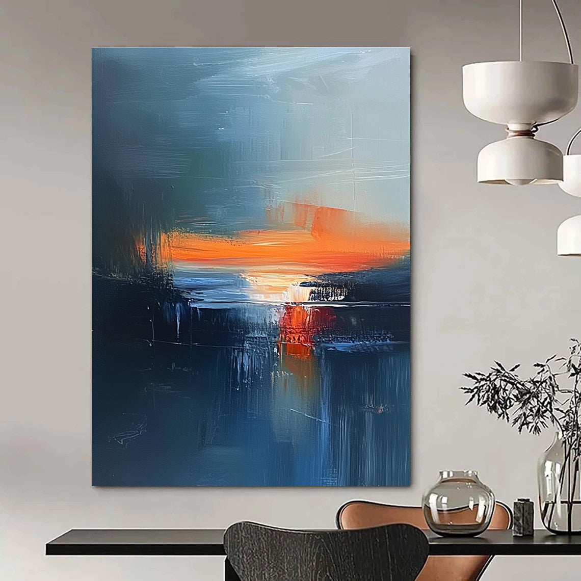 Blue and Orange Abstract - Dynamic Seascape Abstract Painting GAB0603