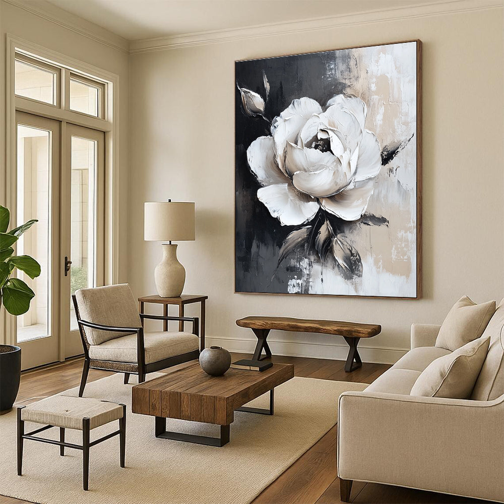 Textured White Rose Abstract Painting for Romantic - Themed Bedrooms GAB1011