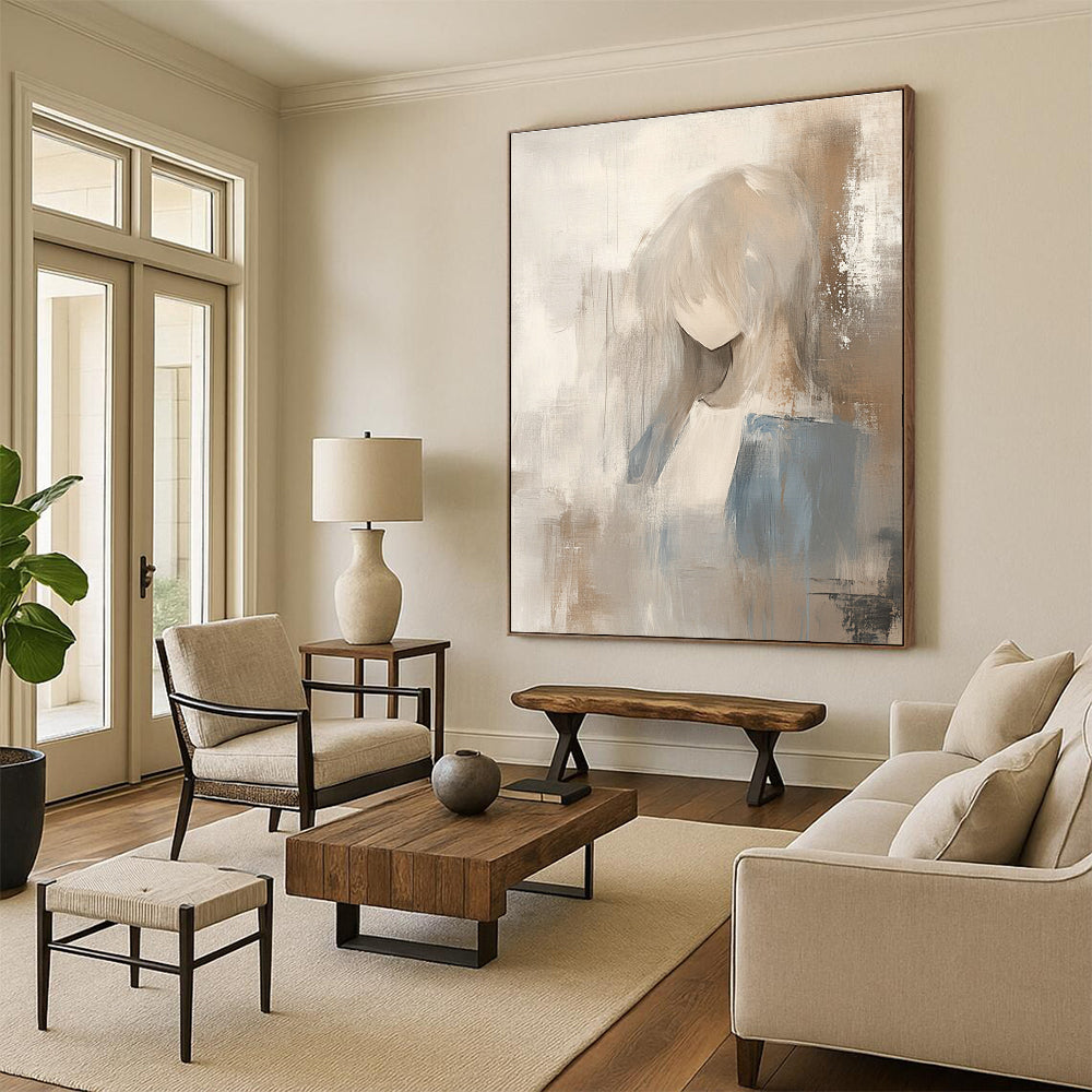 Figure in Neutral Tones Abstract Painting for Serene - Themed Bedrooms GAB0930