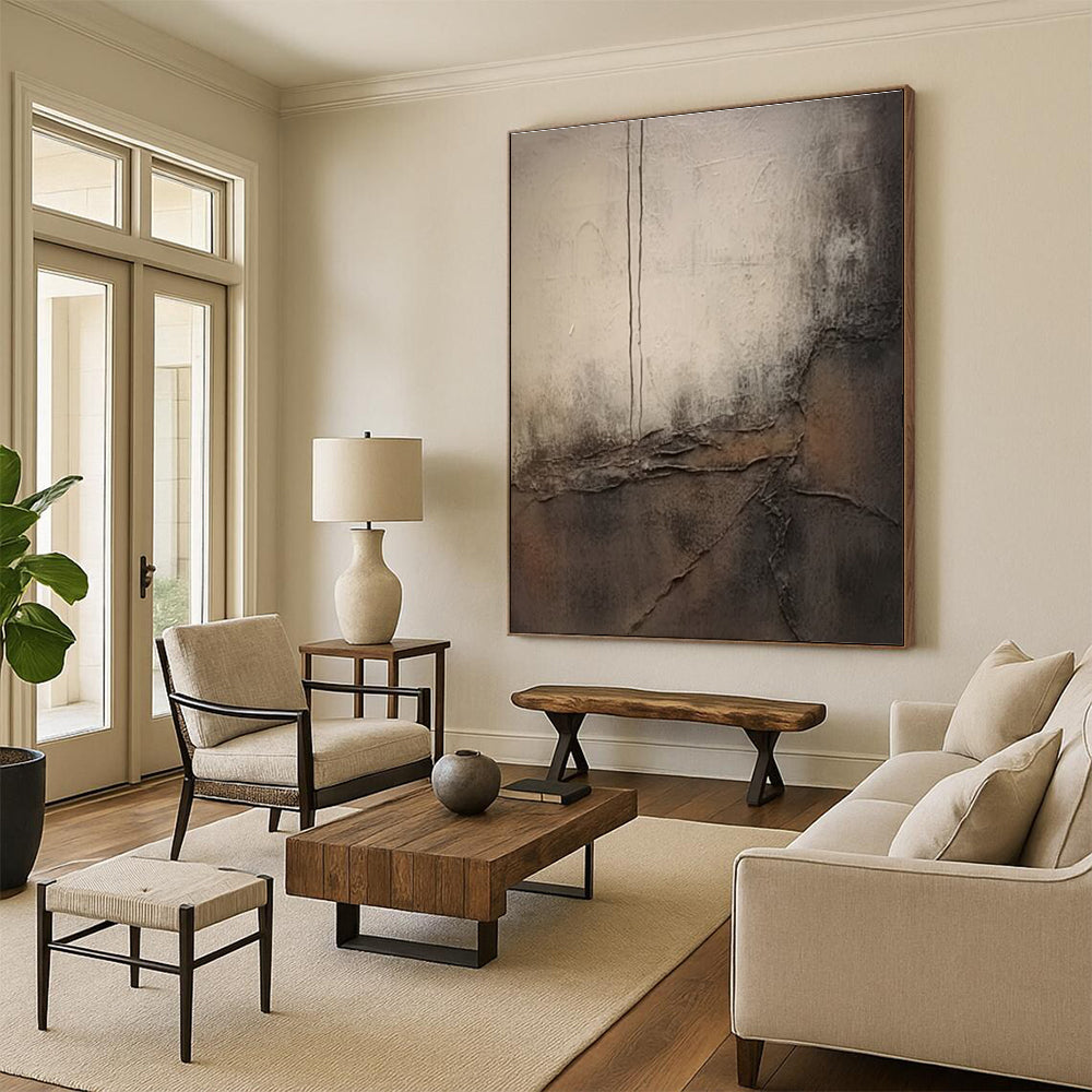 Textured Gray and Brown Industrial - Like Art Abstract Painting for Loft - Style Apartments HENG355