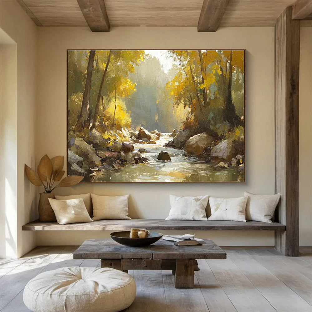 Autumn River Abstract Painting for Cozy Cottage Living Rooms YHT412