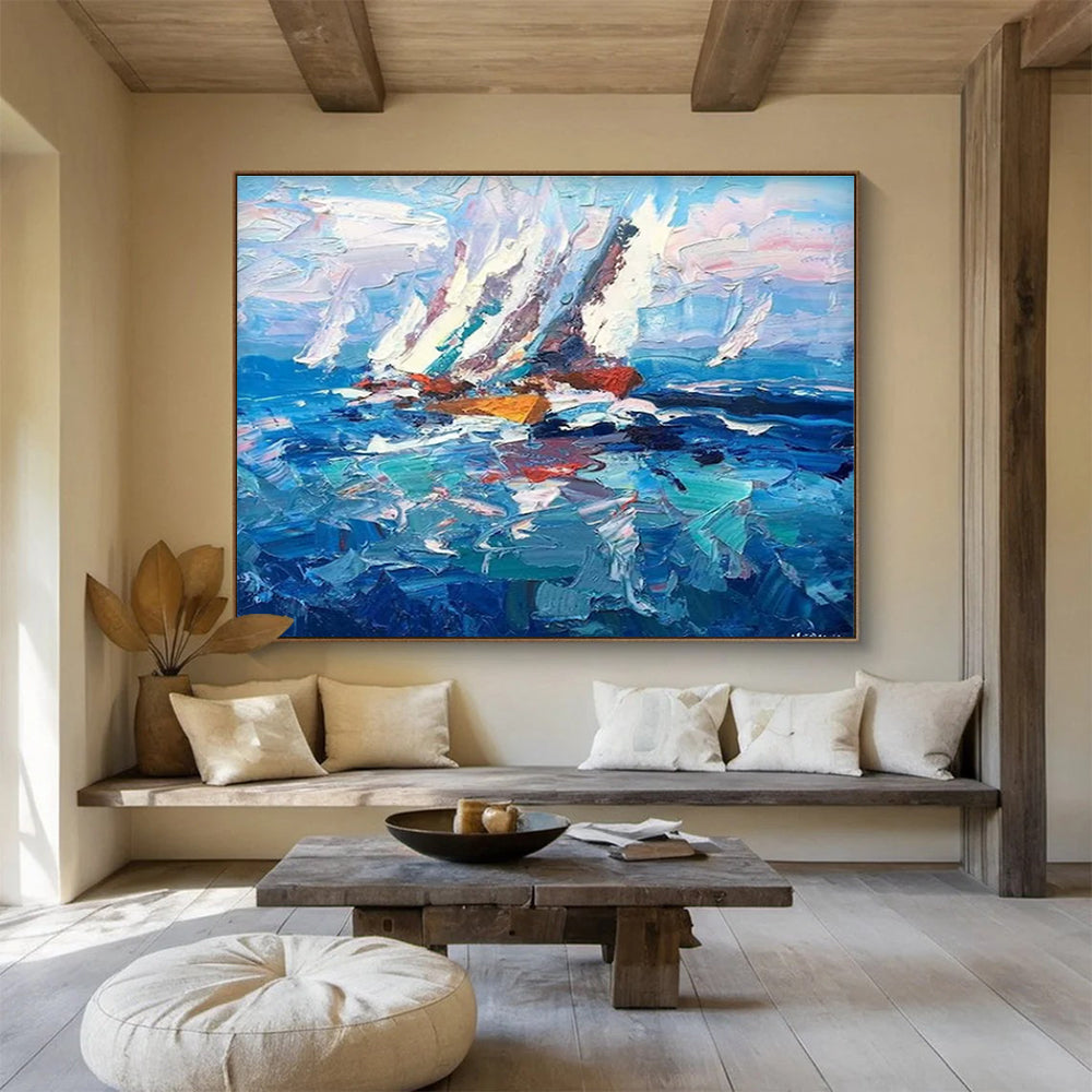 Sailing Boat Abstract Painting for Nautical - Inspired Living Rooms YHT472