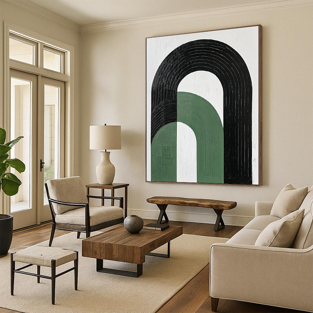 Green and Black Arches Minimalist Geometric Abstract Painting GAB0292
