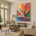 Colorful Bird of Paradise Abstract Painting for Tropical - Themed Restaurants HENG525
