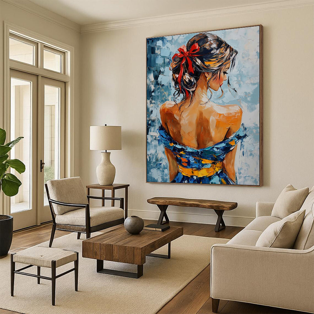 Woman with Red Bow Abstract Painting for Elegant Boutique Dressing Rooms GAB1295