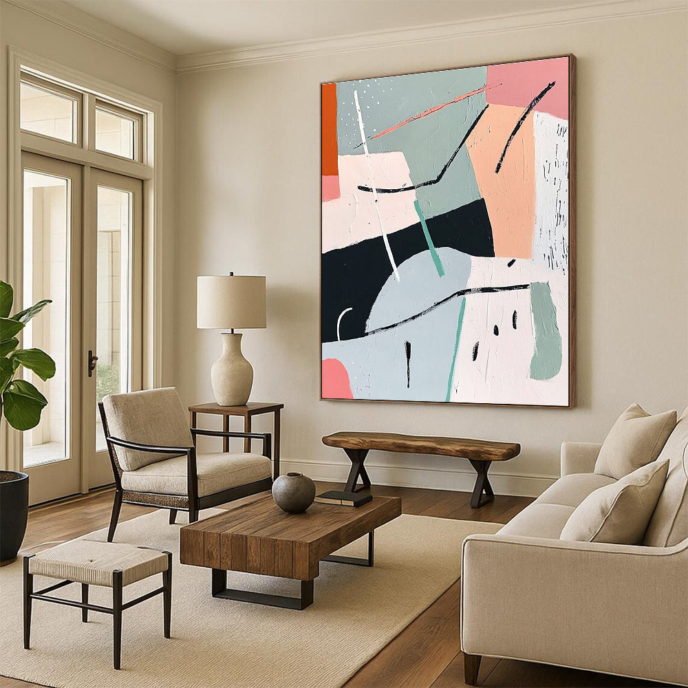 Pastel Geometric Abstract Painting for Scandinavian - Inspired Nurseries GAB1156