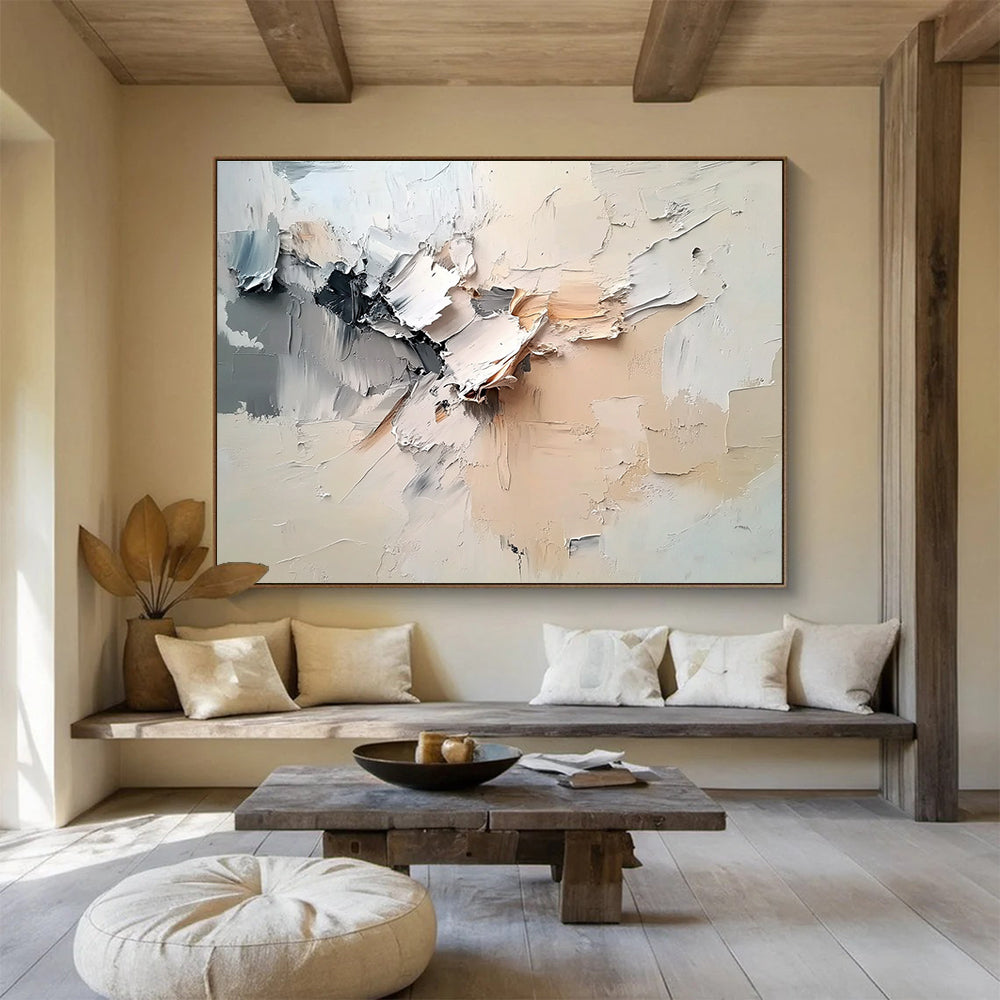 Textured Neutral Abstract Painting with Layered Impasto ABS294