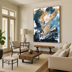 Dynamic Blue - Gold Abstract Splash Painting for Luxe Interiors HENG234