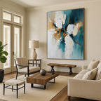 Teal Gold Abstract Composition Painting with Opulent Accents WINK682