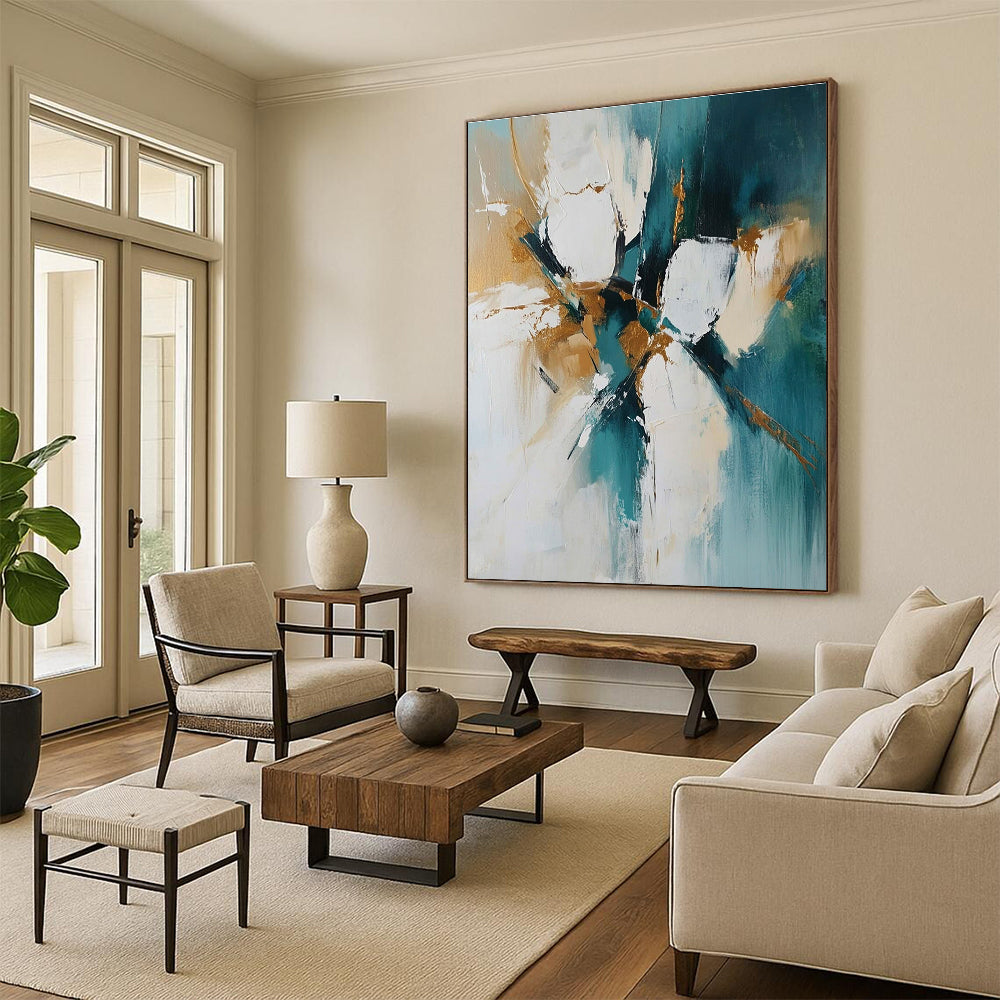 Teal Gold Abstract Composition Painting with Opulent Accents WINK682
