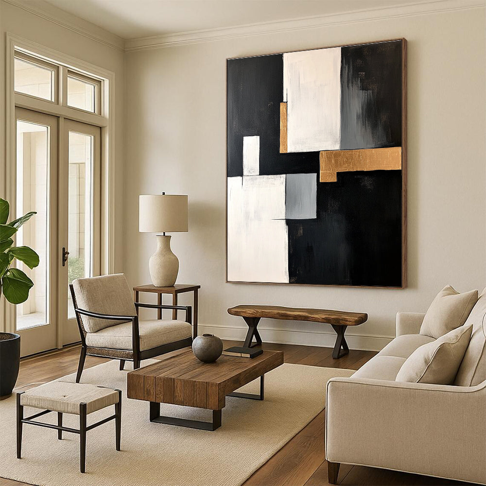 Geometric Abstract Painting with Gold Accents and Modern Elegance WINK508