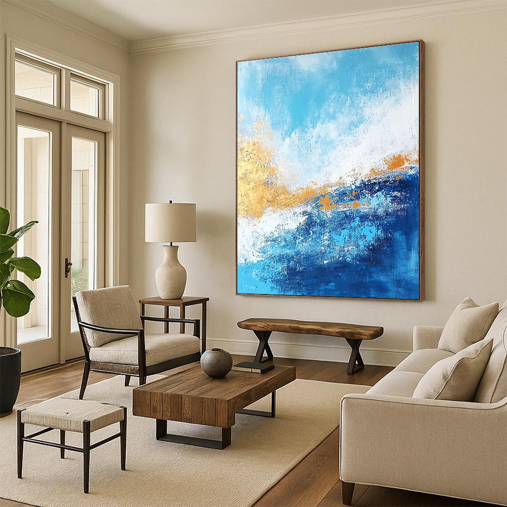 Blue - Gold Abstract Waves Painting with Fluid Elegance WINK384