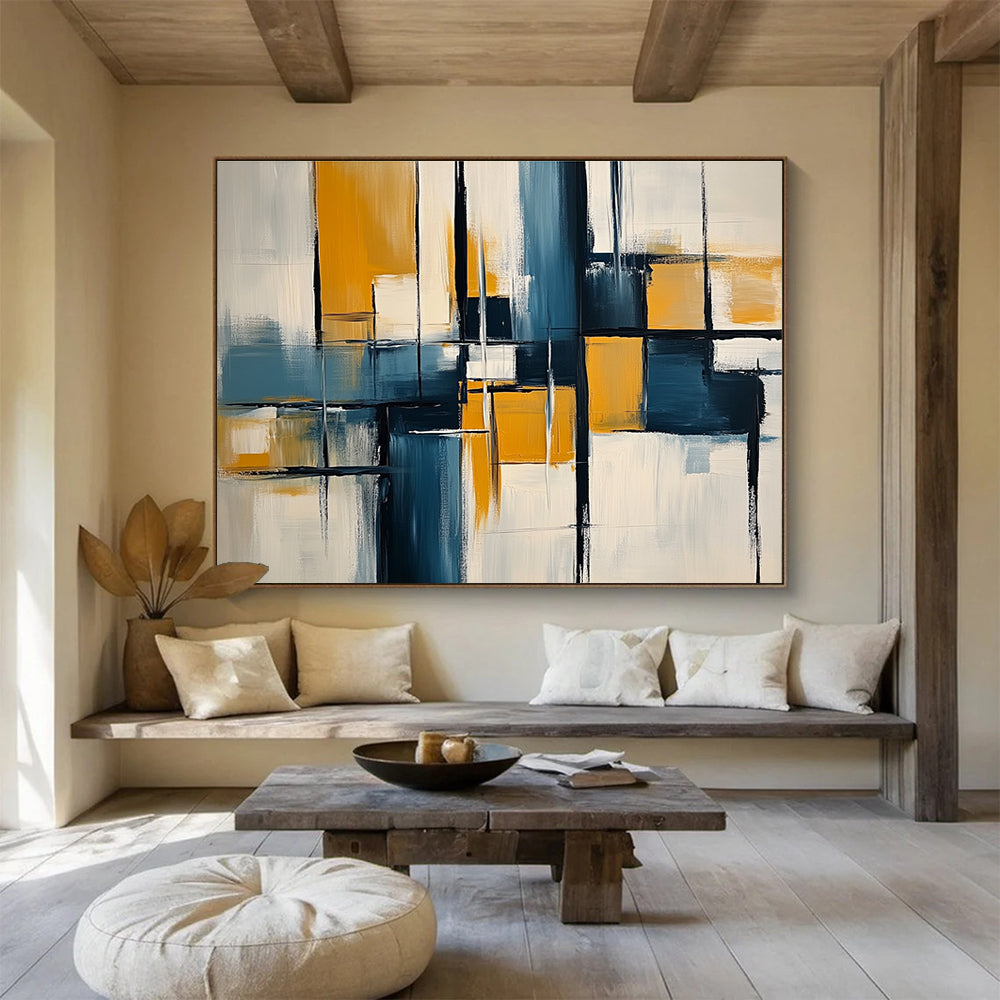 Blue, Yellow, and Black Abstract Painting ABS588