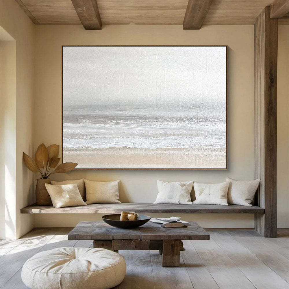 Monochrome Beach Landscape  Serene Coastal Calm ABS095