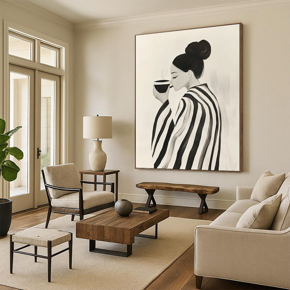 Woman with Coffee Abstract Painting for Cozy Café Corners GAB1386