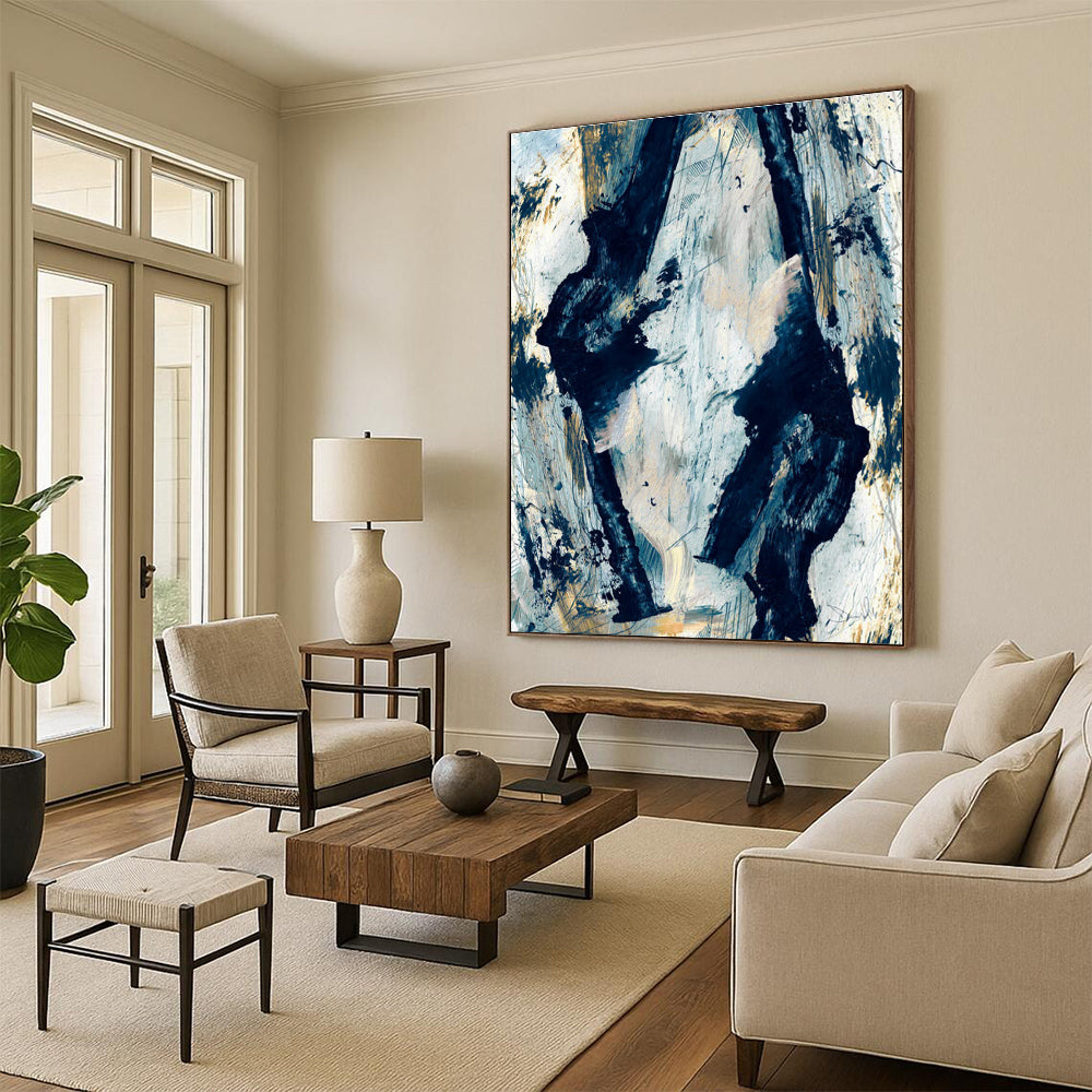 Dynamic Blue - Black Abstract Forms Painting for Dramatic Interiors HENG244