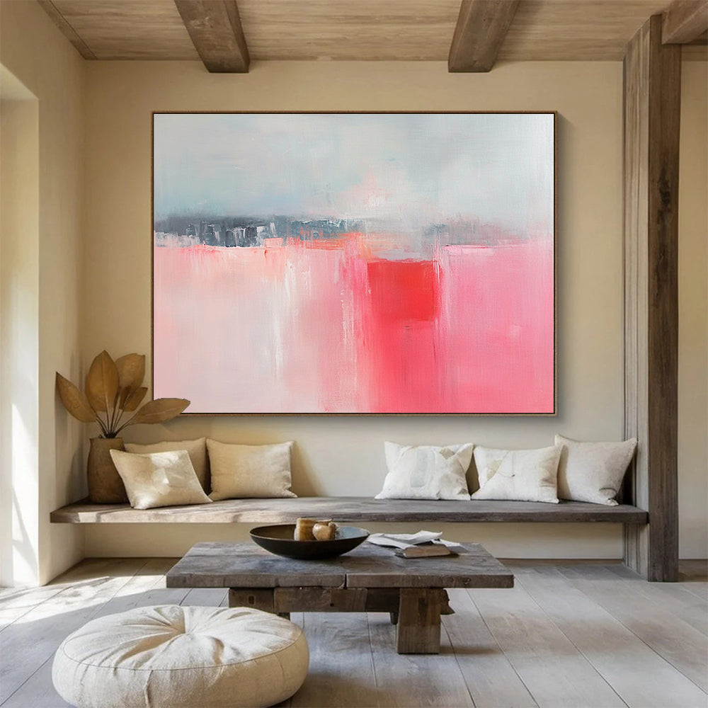 Soft Pink and Gray Abstract Painting with Subtle Emotion ABS416