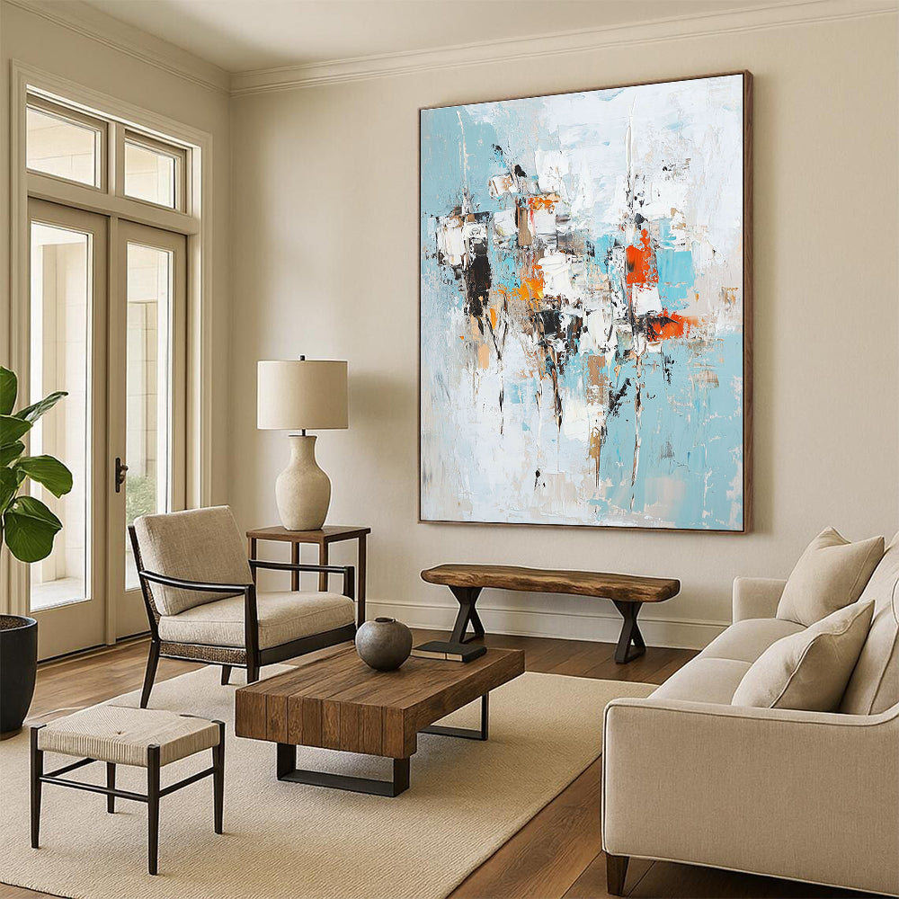 Blue - Toned Abstract Composition Painting for Coastal - Themed Living Rooms GAB1210