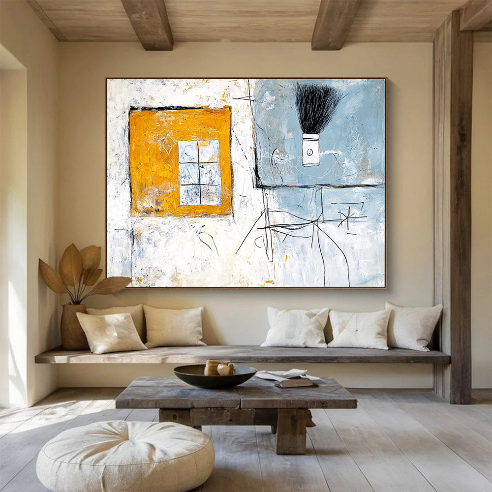 Abstract Interior with Window and Brush with Eclectic Elements Abstract Painting ABS340