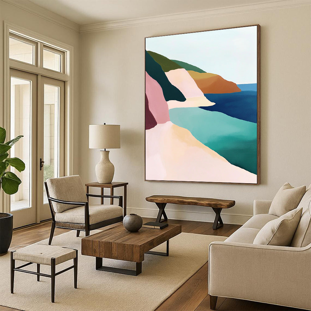 Minimalist Coastal Landscape Abstract Painting with Serene Geometry WINK273