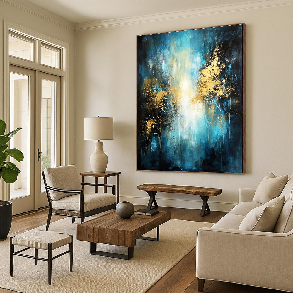 Blue - Gold Abstract Painting for Luxurious Hotel Lobbies GAB0867