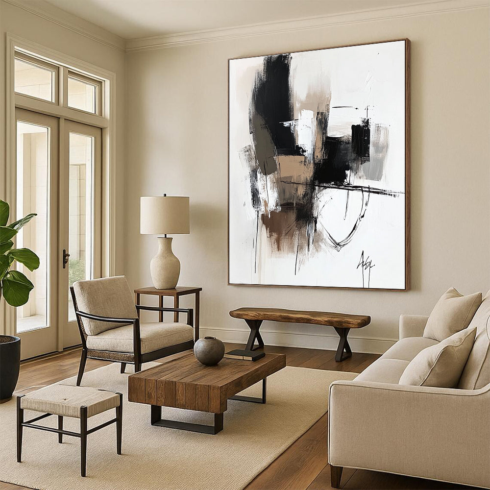 Monochrome Geometric Abstract Painting for Corporate Reception Areas GAB1236