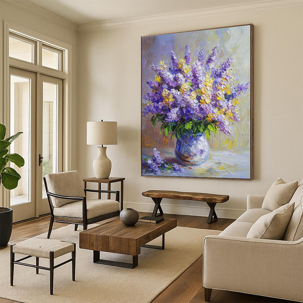 Purple and Yellow Flower Vase Painting of Elegant Floral Harmony GAB0162