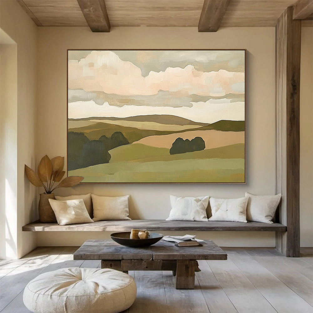 Minimalist Rolling Hills Painting with Soft Earthy Tones ABS563