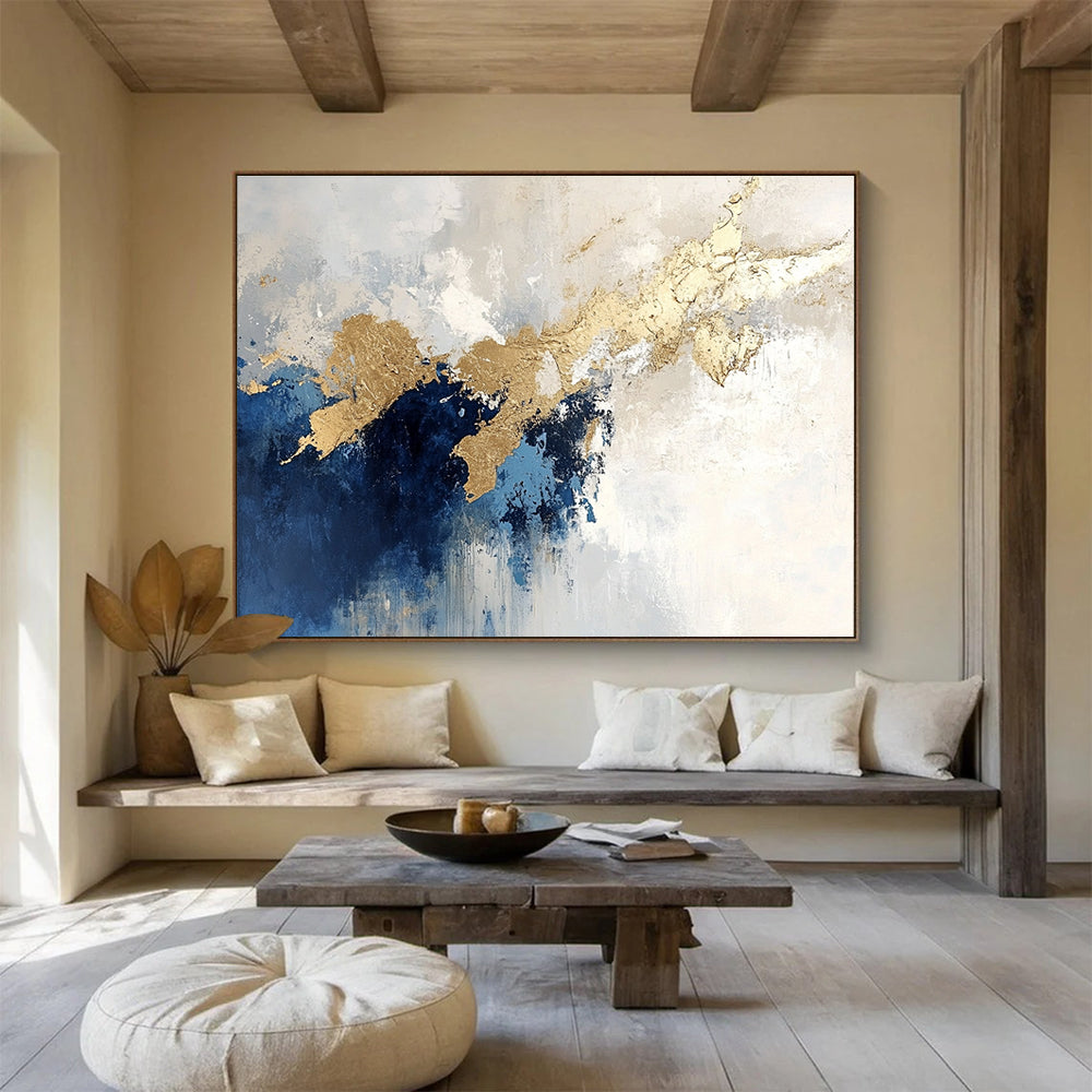 Blue - Gold Abstract Flow Painting ABS184