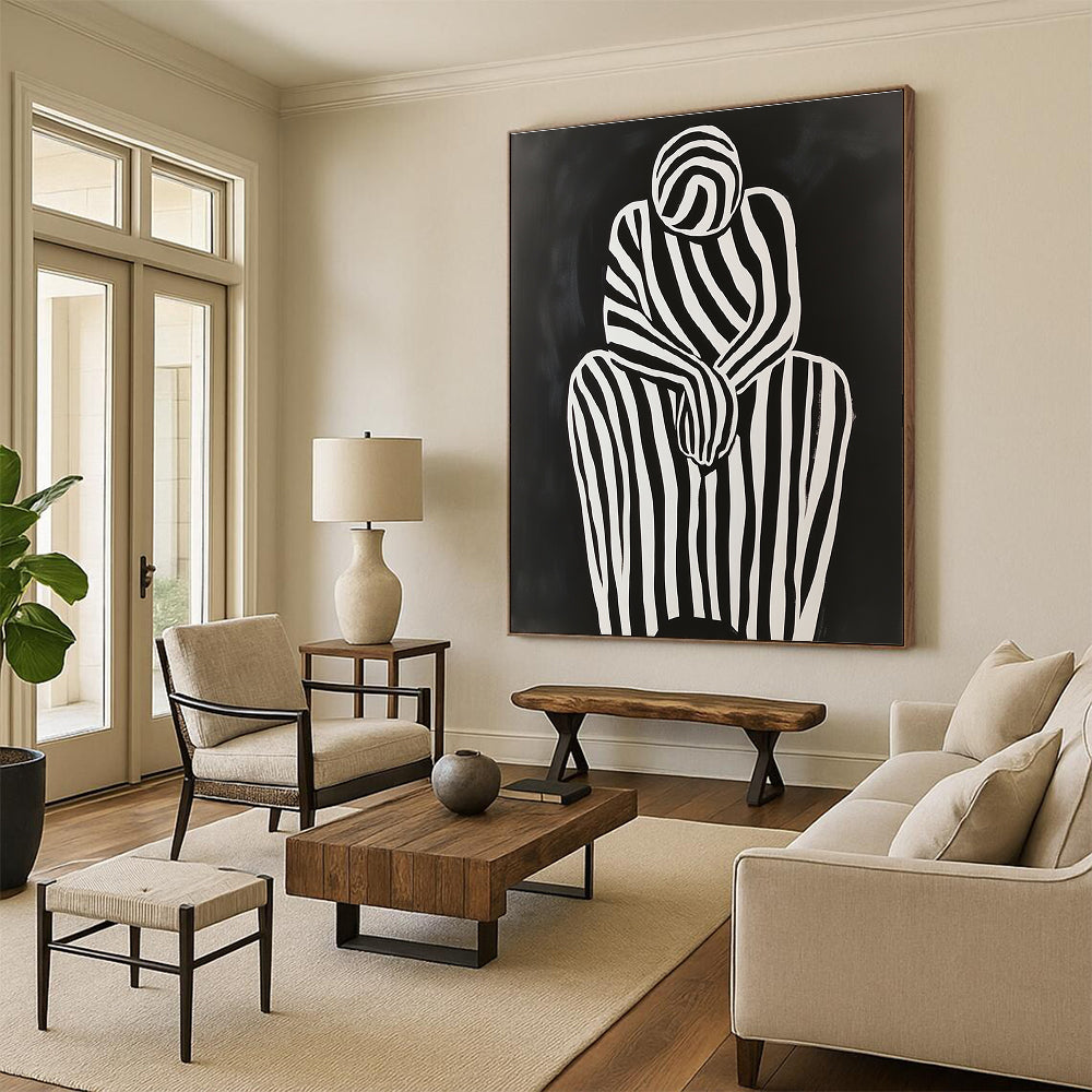 Striped Figure in Contemplation Minimalist Narrative Abstract Painting GAB0264