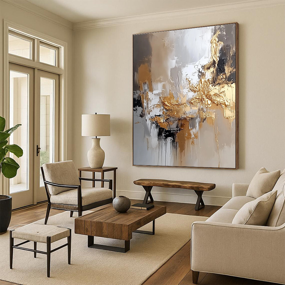 Gold Accent Modern Abstract Painting for Contemporary Living Spaces GAB0882