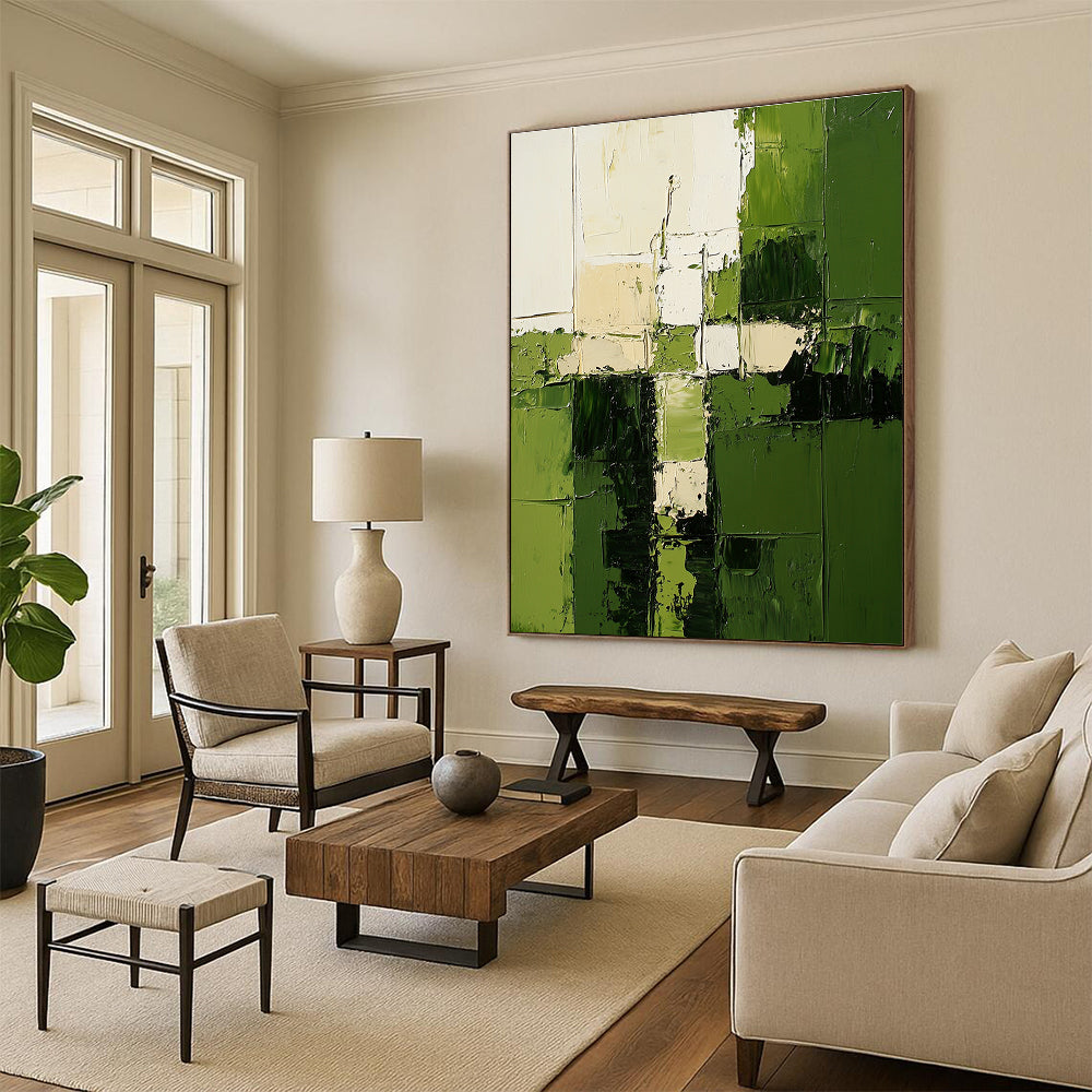 Green and White Abstraction - Geometric Abstract Painting GAB0618