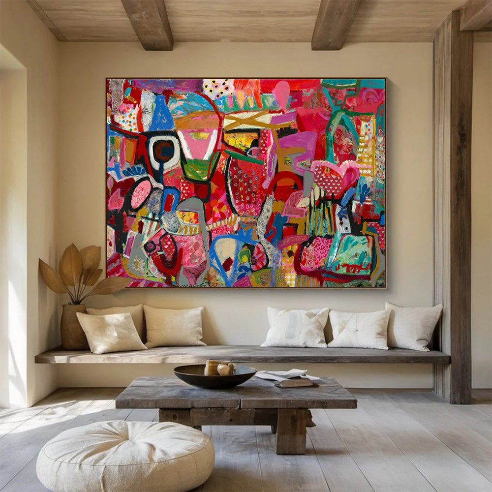 Pink - Hued Abstract Painting for Fashion - Forward Retail Spaces YHT239