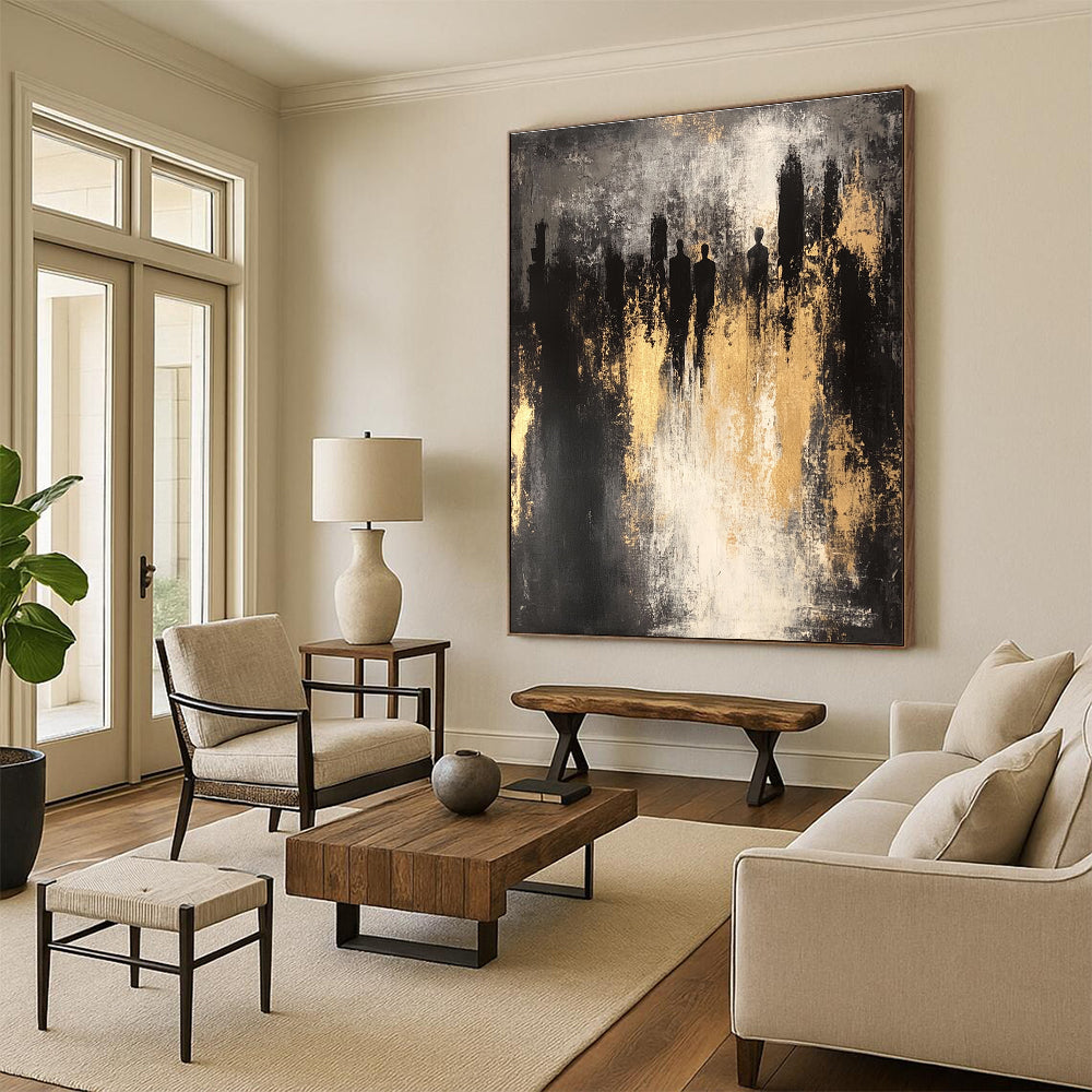 Silhouettes in Gold and Gray Abstract Painting for Modern Art Galleries GAB0836