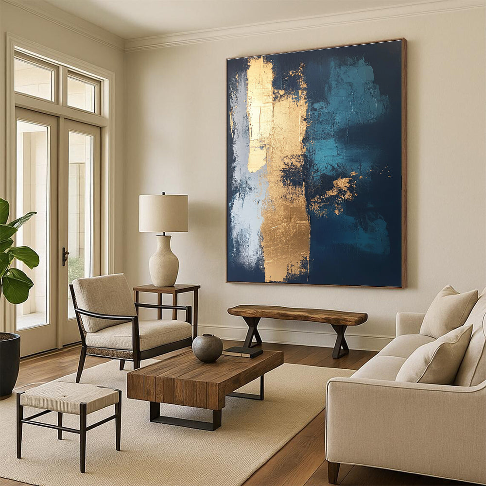 Dark Blue - Gold Abstract Painting with Mysterious Elegance WINK372