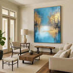 Blue and Gold Abstract Landscape Painting for Luxury Spa Reception Areas GAB1184