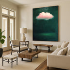 Pink Cloud on Dark Green Dreamy Abstract Painting for Thoughtful Spaces GAB1447