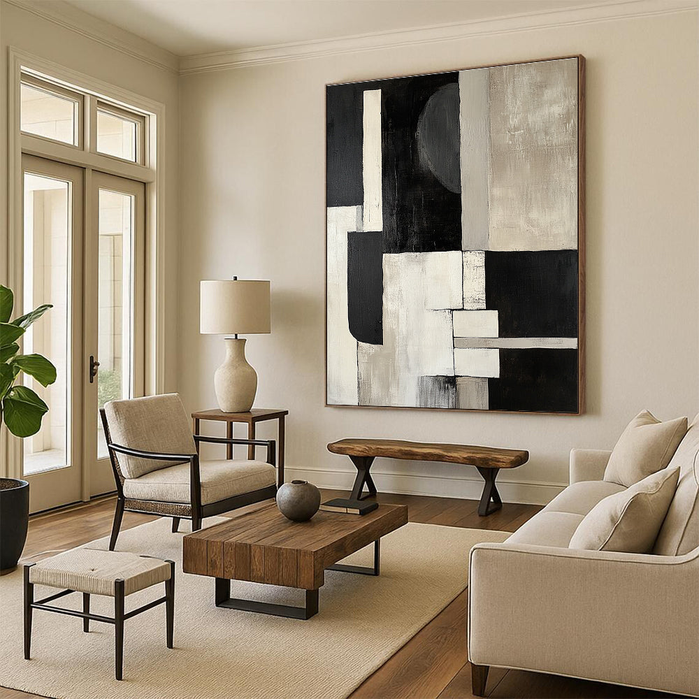 Geometric Monochrome Abstract Painting with Bold Simplicity WINK532