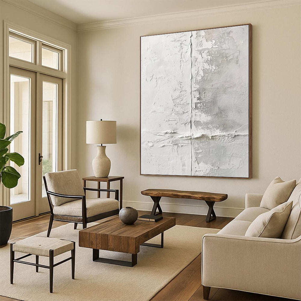 Textured White Wall Abstract Painting for Contemporary Art Spaces HENG066