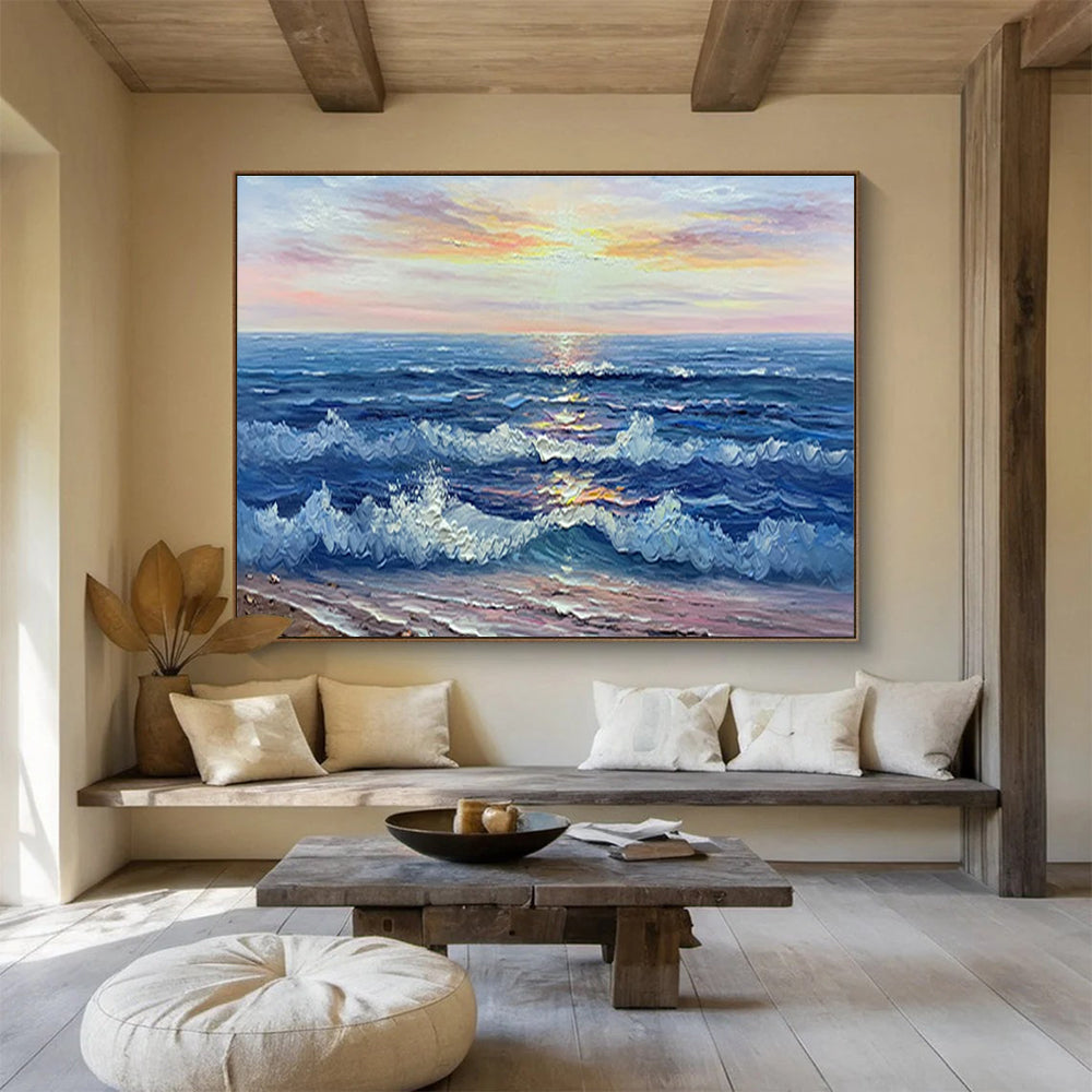 Sunset Sea Abstract Painting for Nautical - Inspired Living Rooms YHT218