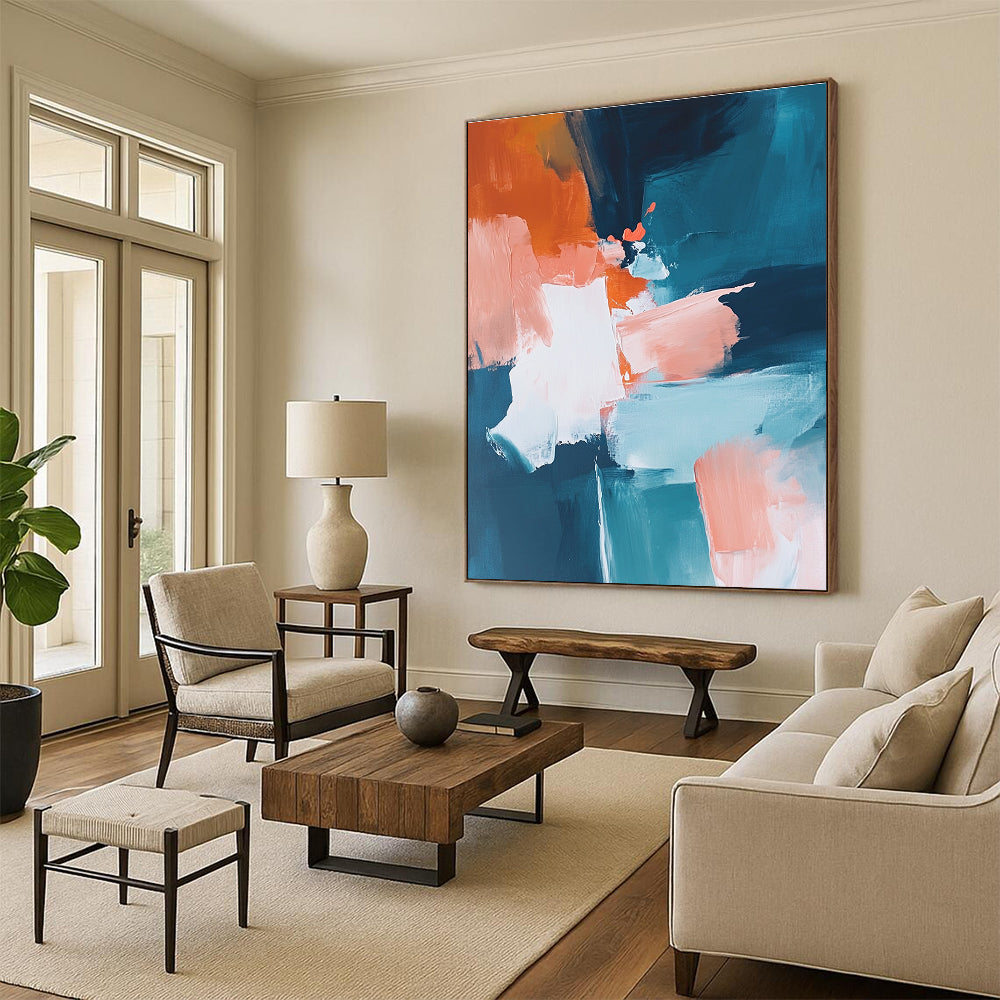 Blue Orange Block Abstract Painting with Vibrant Contrast WINK790