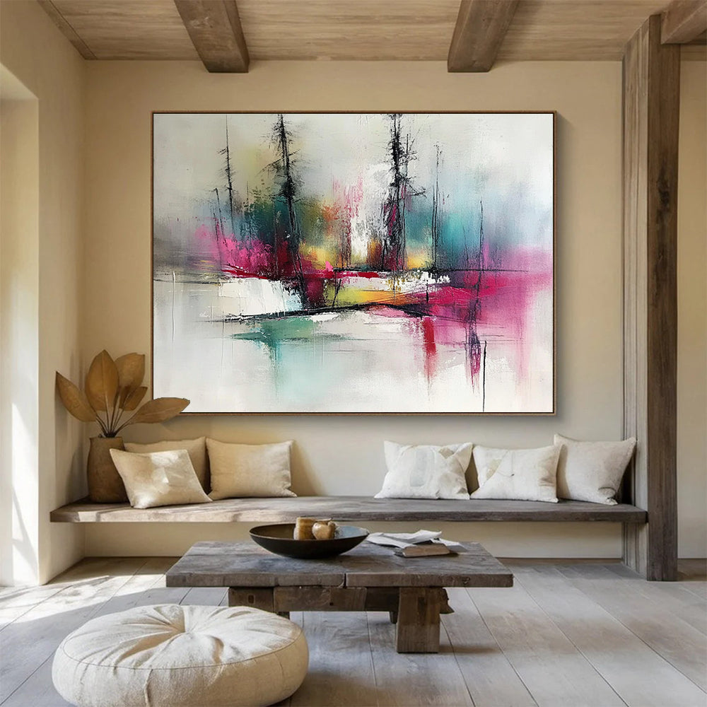 Colorful Tree Landscape Abstract Painting with Expressive Lines and Colors ABS249