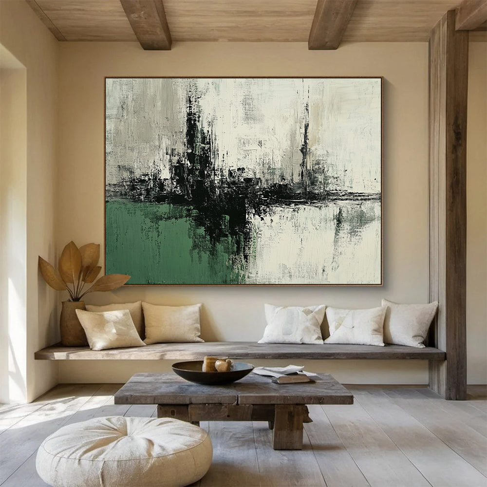 Black and White Abstract Landscape with Textured Horizons Abstract Painting ABS377