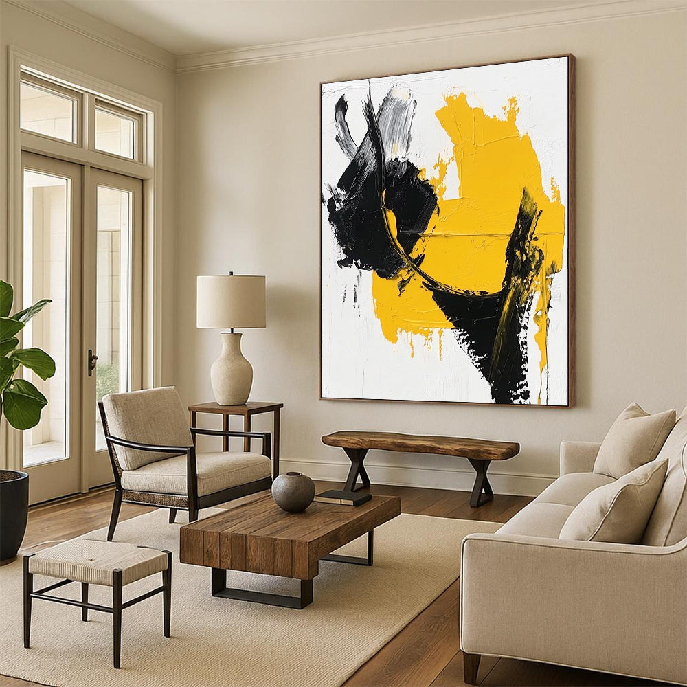 Yellow Black Abstract Painting with Bold Contrast WINK742