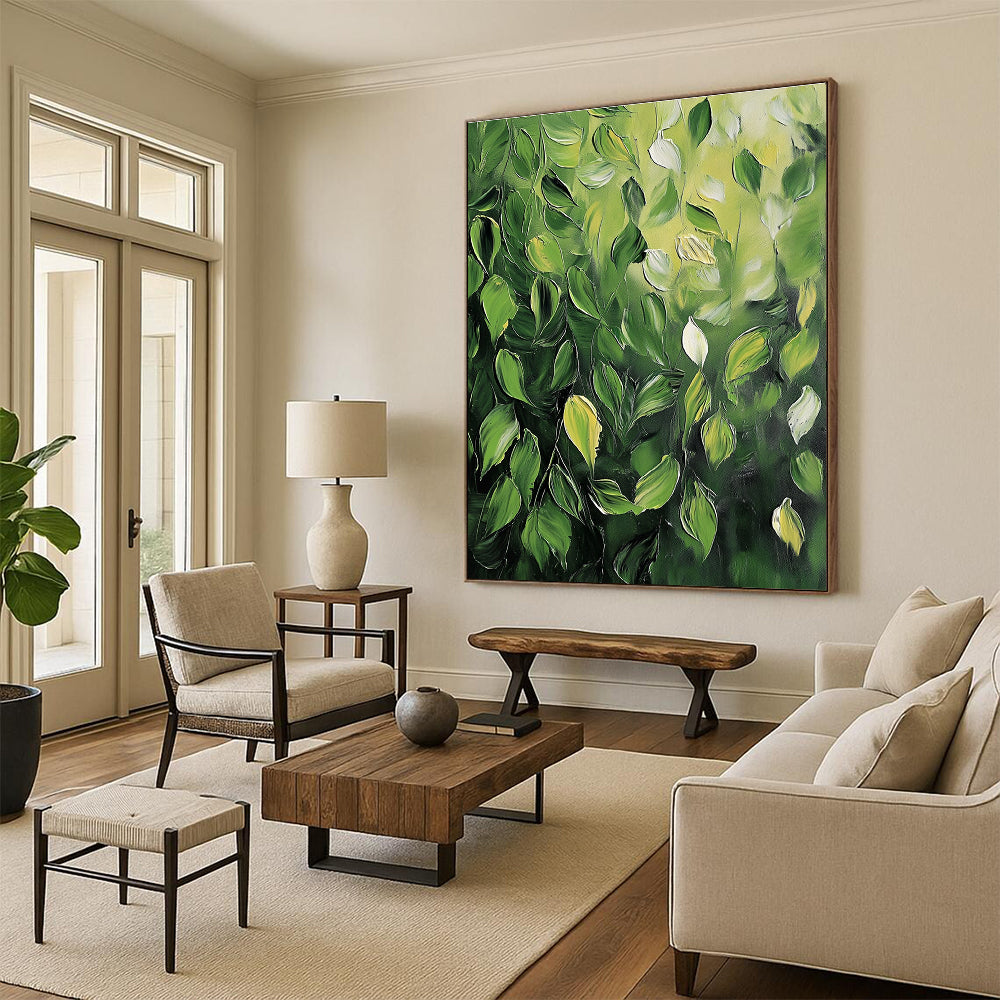 Green Leaves Impasto Textured Nature Abstract Painting GAB0281
